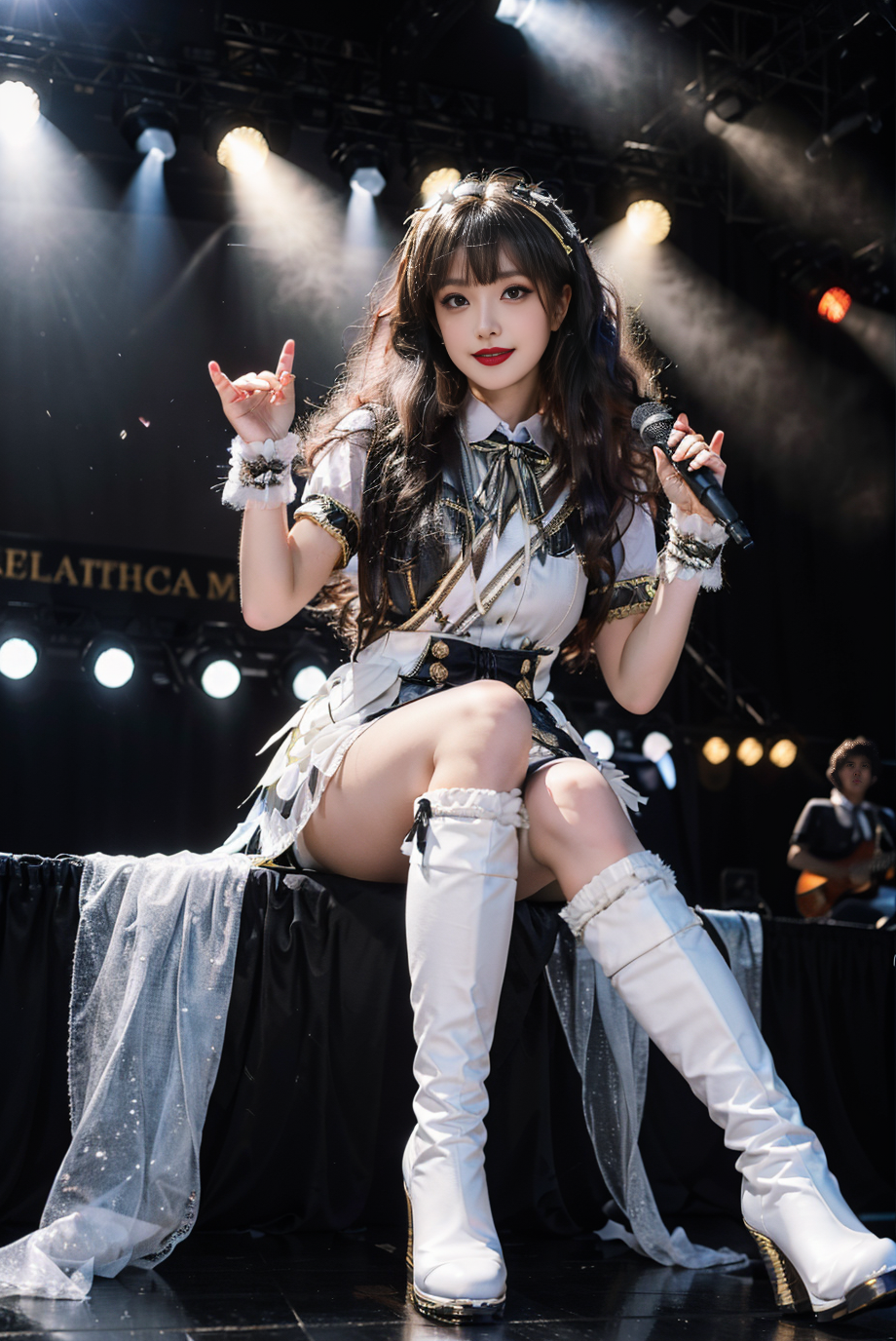 00037-2288235489-realistic, photorealistic, masterpiece, best quality, idol_costume, white knee boots, 1girl, solo, smile, idol, full body, looki.png
